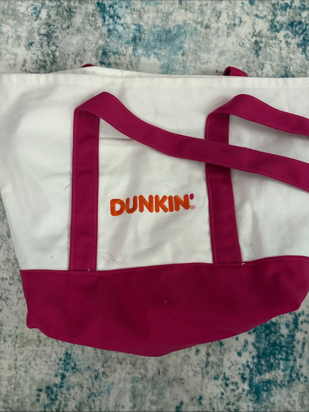 Dunkin' White and Pink Canvas Tote Bag